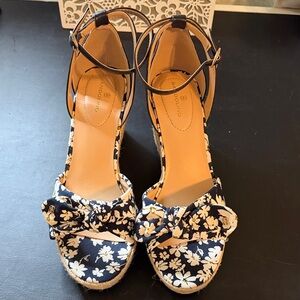 Bandolino Navy Floral Wedge Sandals with Bow Ankle Strap